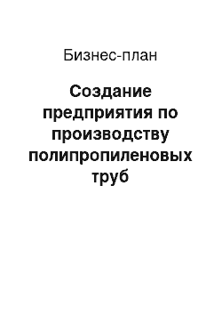 Бизнес-план: Создание предприятия по производству полипропиленовых труб