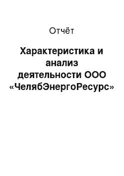 Отчёт: Характеристика и анализ деятельности ООО «ЧелябЭнергоРесурс»