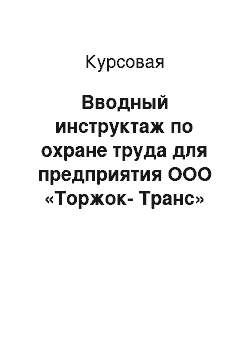 Курсовая: Вводный инструктаж по охране труда для предприятия ООО «Торжок-Транс»