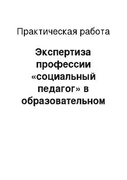 Практическая работа: Экспертиза профессии «социальный педагог» в образовательном учреждении (в школе)