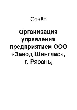 Отчёт: Организация управления предприятием ООО «Завод Шинглас», г. Рязань, Рязанская область