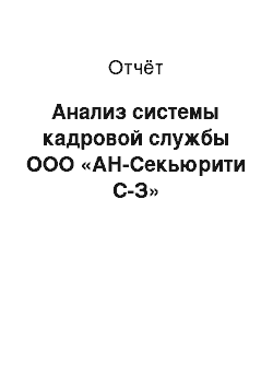 Отчёт: Анализ системы кадровой службы ООО «АН-Секьюрити С-З»