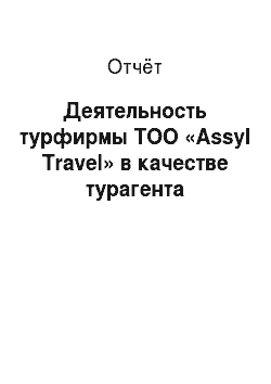 Отчёт: Деятельность турфирмы ТОО «Assyl Travel» в качестве турагента