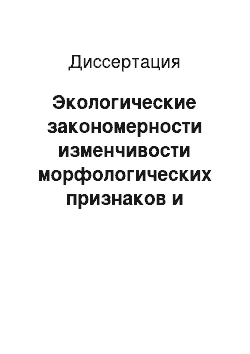 Диссертация: Экологические закономерности изменчивости морфологических признаков и физиологического состояния медоносной пчелы (APIS MELLIFERA L.)