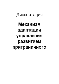 Диссертация: Механизм адаптации управления развитием приграничного региона к условиям интеграции