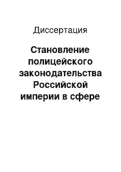 Диссертация: Становление полицейского законодательства Российской империи в сфере обеспечения безопасности во второй половине XVII — первой трети XIX века