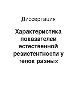 Диссертация: Характеристика показателей естественной резистентности у телок разных генотипов в постнатальном онтогенезе