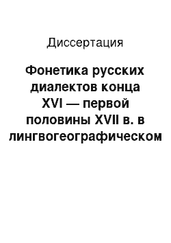 Диссертация: Фонетика русских диалектов конца XVI — первой половины XVII в. в лингвогеографическом аспекте