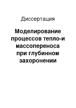 Диссертация: Моделирование процессов тепло-и массопереноса при глубинном захоронении радиоактивных растворов