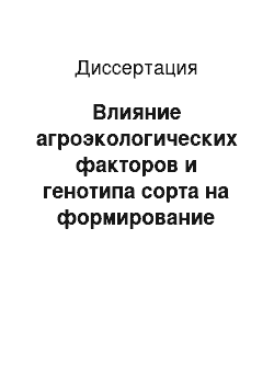 Диссертация: Влияние агроэкологических факторов и генотипа сорта на формирование качества зерна мягкой яровой пшеницы в лесостепи Приенисейской Сибири