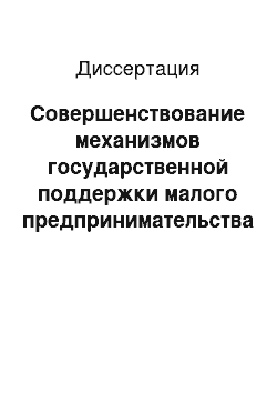 Диссертация: Совершенствование механизмов государственной поддержки малого предпринимательства в национальной экономике