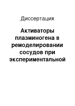 Диссертация: Активаторы плазминогена в ремоделировании сосудов при экспериментальной баллонной ангиопластики и снижении кровотока