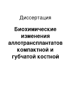 Диссертация: Биохимические изменения аллотрансплантатов компактной и губчатой костной ткани при замещении дефектов нижней челюсти (экспериментальное исследование)