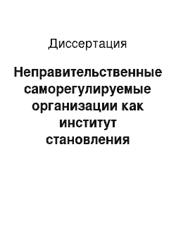 Диссертация: Неправительственные саморегулируемые организации как институт становления гражданского общества в современной России: социологический анализ