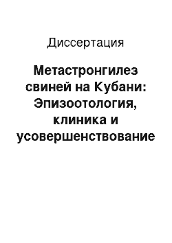 Диссертация: Метастронгилез свиней на Кубани: Эпизоотология, клиника и усовершенствование мер борьбы