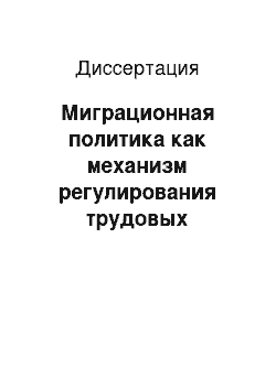 Диссертация: Миграционная политика как механизм регулирования трудовых ресурсов в Российской Федерации и Республике Татарстан