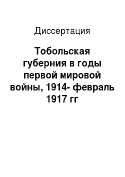 Диссертация: Тобольская губерния в годы первой мировой войны, 1914-февраль 1917 гг