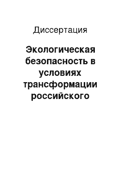 Диссертация: Экологическая безопасность в условиях трансформации российского общества