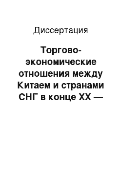 Диссертация: Торгово-экономические отношения между Китаем и странами СНГ в конце XX — начале XXI века