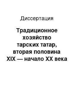 Диссертация: Традиционное хозяйство тарских татар, вторая половина XIX — начало XX века