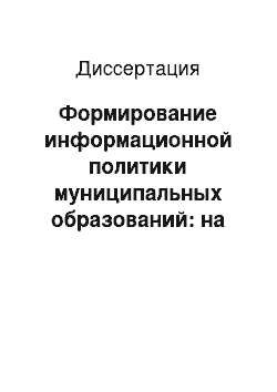 Диссертация: Формирование информационной политики муниципальных образований: на материале Республики Татарстан