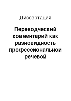 Диссертация: Переводческий комментарий как разновидность профессиональной речевой деятельности