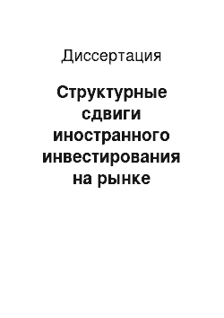 Диссертация: Структурные сдвиги иностранного инвестирования на рынке недвижимости: на примере рынка гостиничной недвижимости