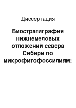 Диссертация: Биостратиграфия нижнемеловых отложений севера Сибири по микрофитофоссилиям: Диноцистам, спорам и пыльце голосемянных