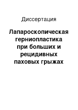 Диссертация: Лапароскопическая герниопластика при больших и рецидивных паховых грыжах