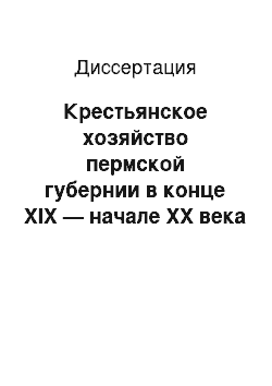 Диссертация: Крестьянское хозяйство пермской губернии в конце XIX — начале XX века