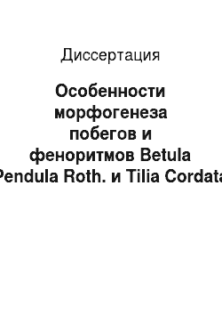 Диссертация: Особенности морфогенеза побегов и феноритмов Betula Pendula Roth. и Tilia Cordata Mill. в условиях городской среды