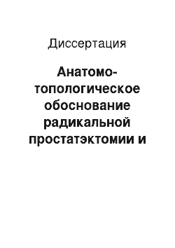 Диссертация: Анатомо-топологическое обоснование радикальной простатэктомии и тазовой лимфаденэктомии из промежностного доступа