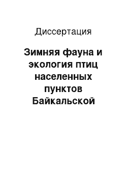 Диссертация: Зимняя фауна и экология птиц населенных пунктов Байкальской Сибири