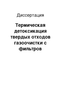 Диссертация: Термическая детоксикация твердых отходов газоочистки с фильтров мусоросжигательных заводов