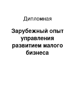 Дипломная: Зарубежный опыт управления развитием малого бизнеса