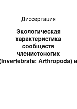 Диссертация: Экологическая характеристика сообществ членистоногих (Invertebrata: Arthropoda) в культурах кедра сибирского на юге Томской области