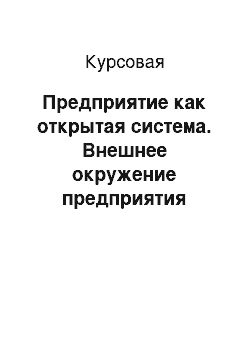 Курсовая: Предприятие как открытая система. Внешнее окружение предприятия