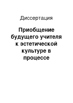 Диссертация: Приобщение будущего учителя к эстетической культуре в процессе преподавания дисциплин предметной подготовки: На примере технолого-экономического факультета