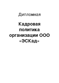 Дипломная: Кадровая политика организации ООО «ЭСКад»