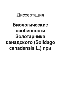 Диссертация: Биологические особенности Золотарника канадского (Solidago canadensis L.) при интродукции в условиях Ставропольской возвышенности