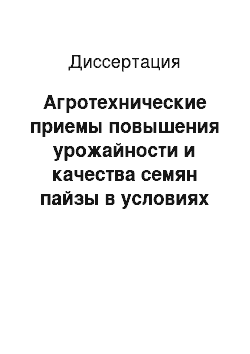 Диссертация: Агротехнические приемы повышения урожайности и качества семян пайзы в условиях Приморского края