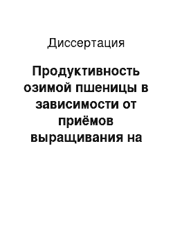 Диссертация: Продуктивность озимой пшеницы в зависимости от приёмов выращивания на чернозёме выщелоченном Западного Предкавказья