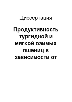 Диссертация: Продуктивность тургидной и мягкой озимых пшениц в зависимости от норм высева и сроков посева в подзоне светло-каштановых почв Волгоградской области