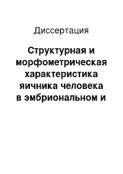 Диссертация: Структурная и морфометрическая характеристика яичника человека в эмбриональном и плодном периодах