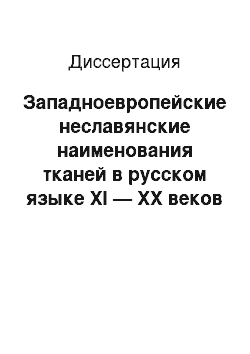 Диссертация: Западноевропейские неславянские наименования тканей в русском языке XI — XX веков