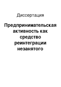 Диссертация: Предпринимательская активность как средство реинтеграции незанятого населения в социум