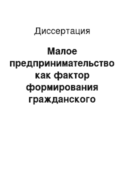 Диссертация: Малое предпринимательство как фактор формирования гражданского общества в современной России