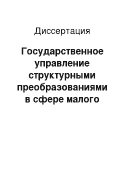 Диссертация: Государственное управление структурными преобразованиями в сфере малого бизнеса с учетом перестройки народного хозяйства России