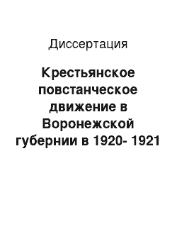 Диссертация: Крестьянское повстанческое движение в Воронежской губернии в 1920-1921 гг