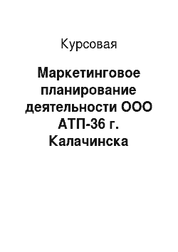 Курсовая: Маркетинговое планирование деятельности ООО АТП-36 г. Калачинска